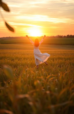 A serene and harmonious scene depicting a person gracefully dancing in an open field, symbolizing the metaphor of life as a dance