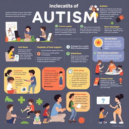 An informative and engaging visual representation about autism, featuring a variety of scenes that depict aspects of autism in everyday life
