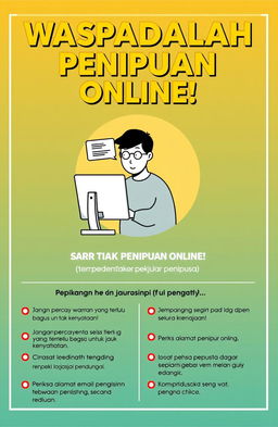 Sebuah poster berwarna cerah bertema edukasi tentang penipuan online