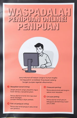 Sebuah poster berwarna cerah bertema edukasi tentang penipuan online