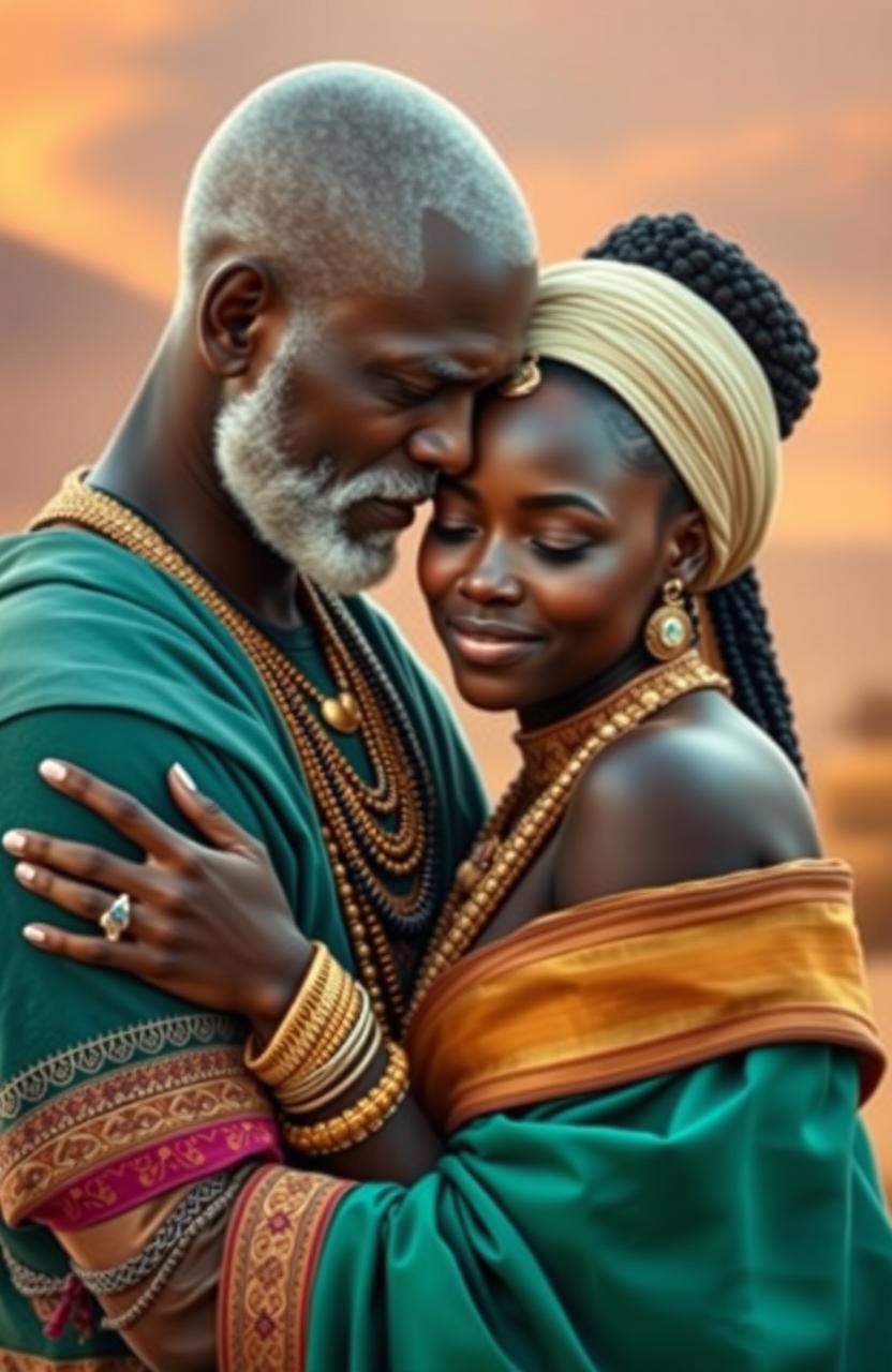 A beautiful depiction of a white man and a dark-skinned woman embracing affectionately, showcasing deep connection and love