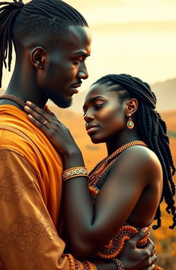A beautiful depiction of a white man and a dark-skinned woman embracing affectionately, showcasing deep connection and love