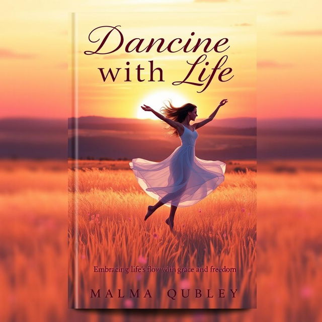 A stunning front cover design for a book titled 'Dancing with Life: Embracing Life’s Flow with Grace and Freedom'