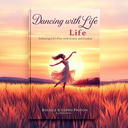 A stunning front cover design for a book titled 'Dancing with Life: Embracing Life’s Flow with Grace and Freedom'