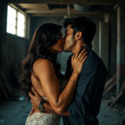 A sensual and evocative portrayal of an Indian woman with features similar to Nushrat Bharucha, depicted in an intimate yet artistic setting