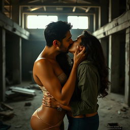A sensual and evocative portrayal of an Indian woman with features similar to Nushrat Bharucha, depicted in an intimate yet artistic setting