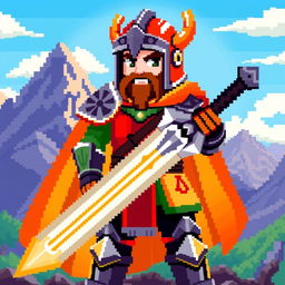 A pixel art warrior standing strong and ready for battle