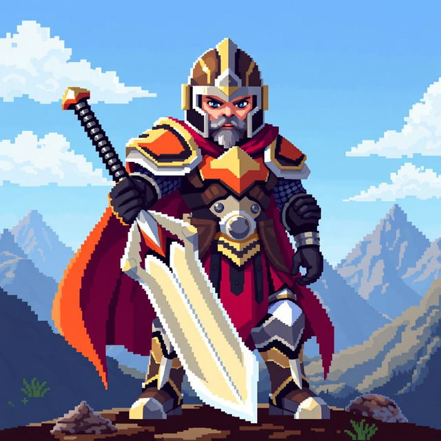 A pixel art warrior standing strong and ready for battle