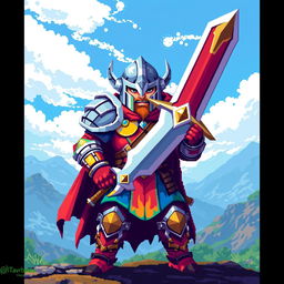 A pixel art warrior standing strong and ready for battle