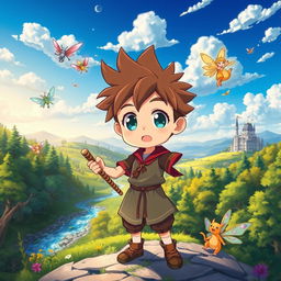 An anime-style illustration of a vibrant, fantastical isekai world