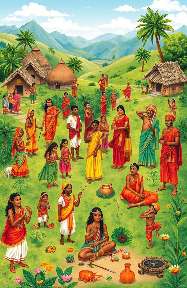 A vibrant scene depicting the diverse tribes of Andhra Pradesh, showcasing their traditional attire, unique cultural practices, and rich heritage