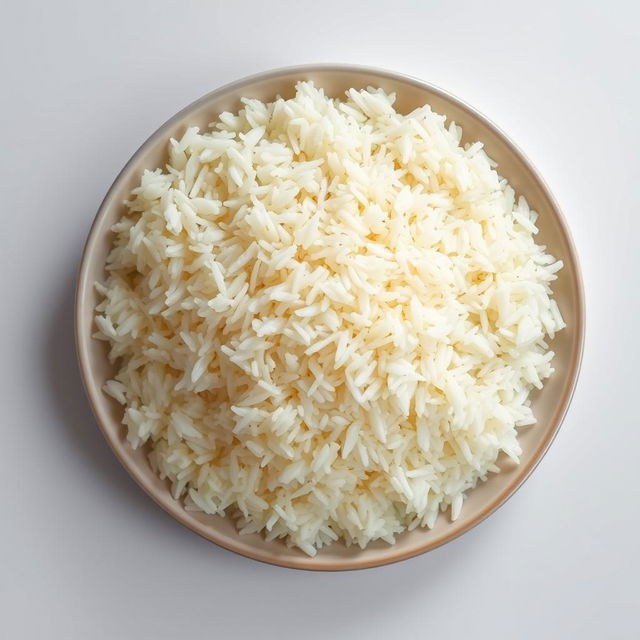 An artistic representation of a plate of plain biryani rice viewed from above