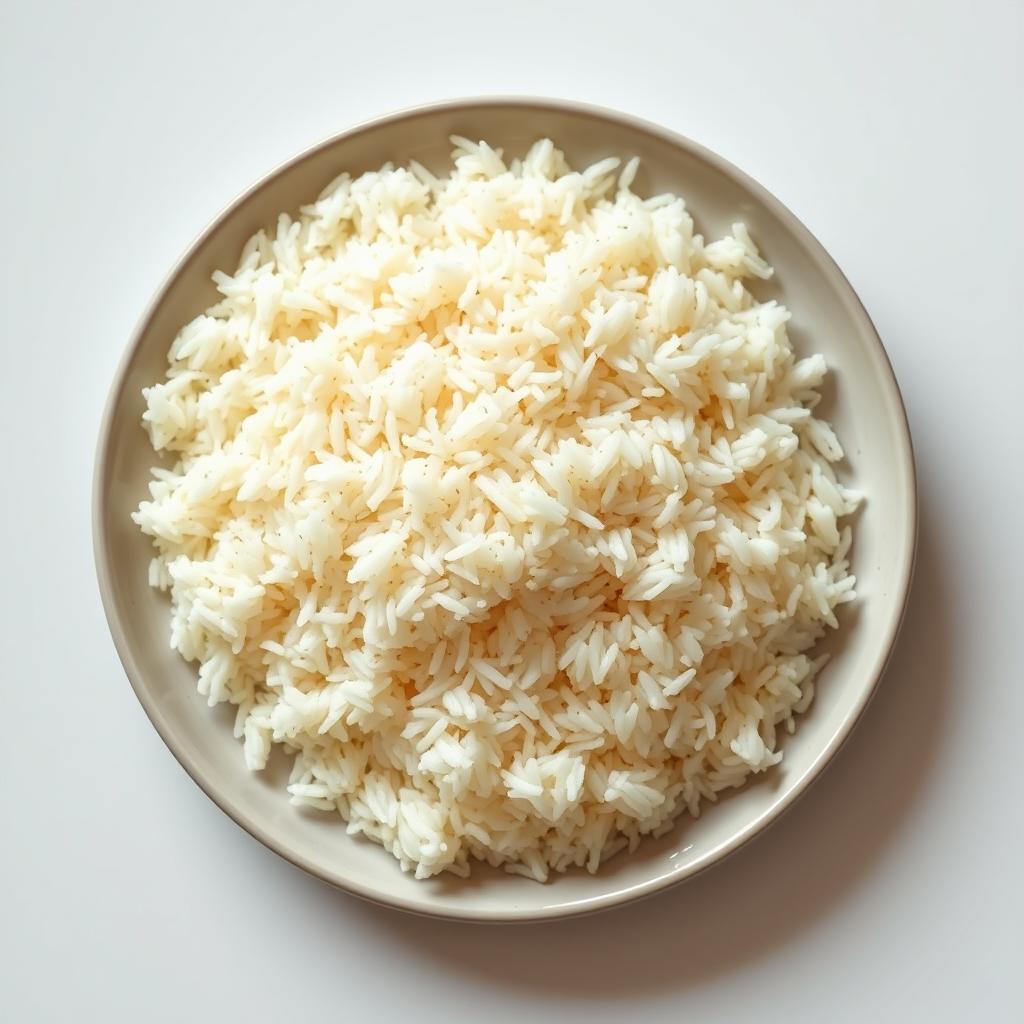 An artistic representation of a plate of plain biryani rice viewed from above