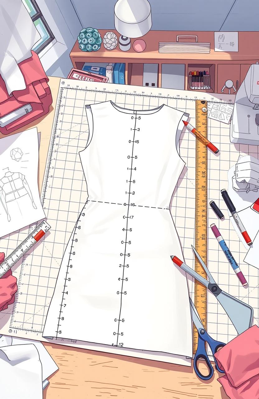 A detailed illustration showcasing the concept of pattern grading in fashion design