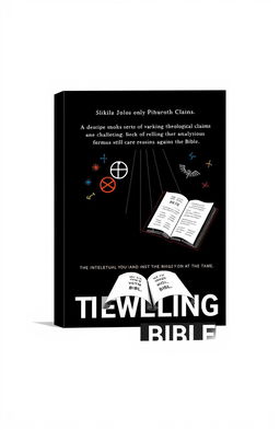 A conceptual illustration of a book cover for a thought-provoking title that challenges various theological claims and serves as an intellectual resource against the Bible