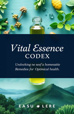 An engaging book cover design for 'Vital Essence Codex: Unlocking the Power of Homeopathic Remedies for Optimal Health'