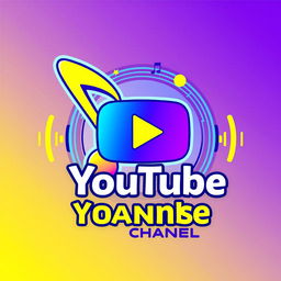 A vibrant and modern logo design for a YouTube music channel, featuring a stylized musical note intertwined with a play button, showcasing a dynamic color palette of electric blues, bright yellows, and rich purples