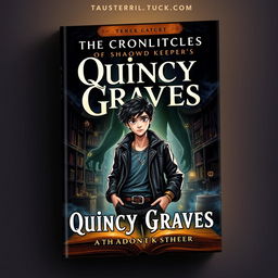 An imaginative fantasy book cover design for 'The Chronicles of Quincy Graves and the Shadowkeeper's Cipher'