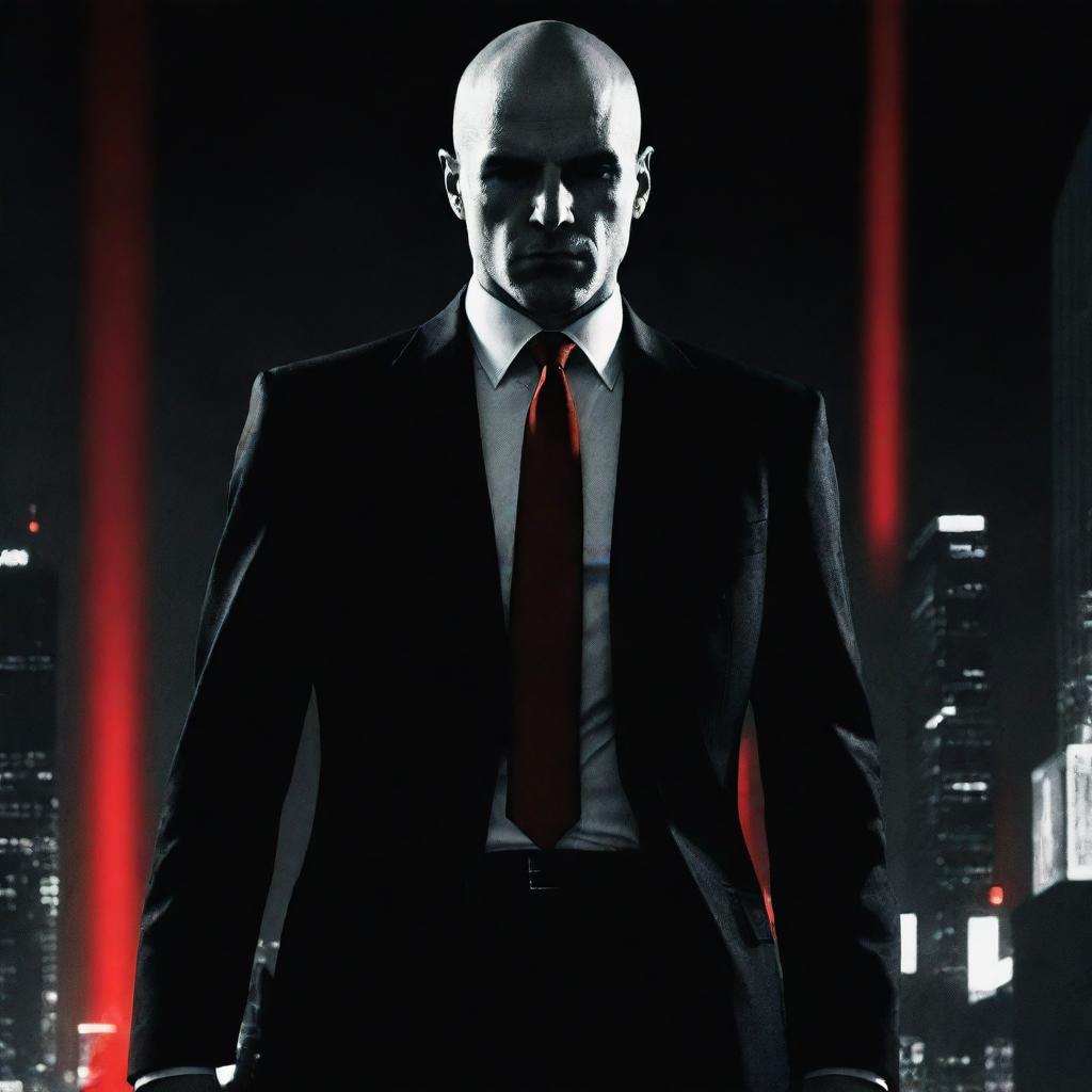 A high resolution wallpaper featuring a stylized image of a hitman