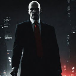 A high resolution wallpaper featuring a stylized image of a hitman