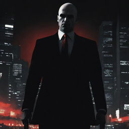 A high resolution wallpaper featuring a stylized image of a hitman