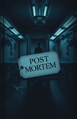 A striking book cover for a transgressive fiction novel titled "Post Mortem" featuring a dramatic, moody morgue scene