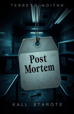 A striking book cover for a transgressive fiction novel titled "Post Mortem" featuring a dramatic, moody morgue scene