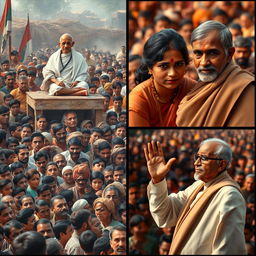 A large village gathering filled with hopeful villagers in rural India