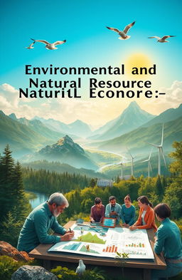 A captivating visual representation of Environmental and Natural Resources Economics, showcasing a beautiful landscape that includes mountains, rivers, and forests