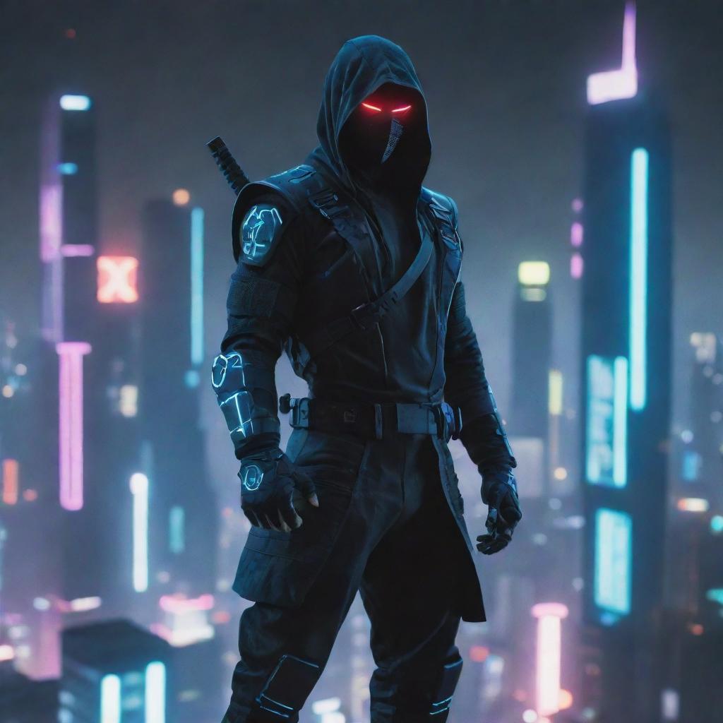 Generate a high-quality image encapsulating a cyberpunk ninja