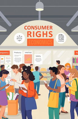 An educational illustration depicting the concept of consumer rights in economics