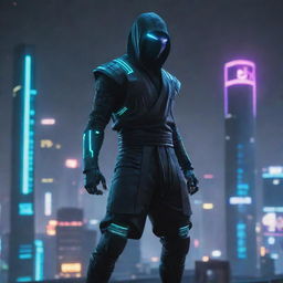 Generate a high-quality image encapsulating a cyberpunk ninja