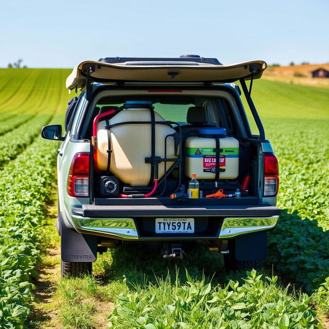 A Toyota Hilux campervan specially modified for agricultural purposes, featuring a unique plant protection setup