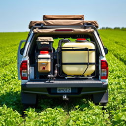 A Toyota Hilux campervan specially modified for agricultural purposes, featuring a unique plant protection setup
