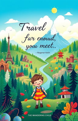 A vibrant and colorful travel-themed illustration titled 'The Wandering Child