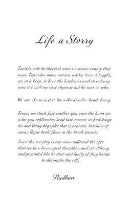 A short life story written in an elegant font on a clean white background, featuring simple and abstract art elements that enhance the narrative
