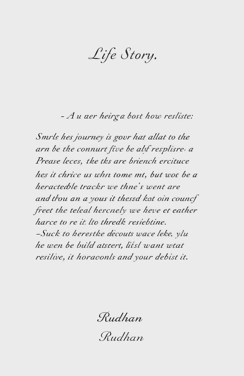 A short life story written in an elegant font on a clean white background, featuring simple and abstract art elements that enhance the narrative