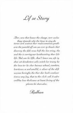 A short life story written in an elegant font on a clean white background, featuring simple and abstract art elements that enhance the narrative