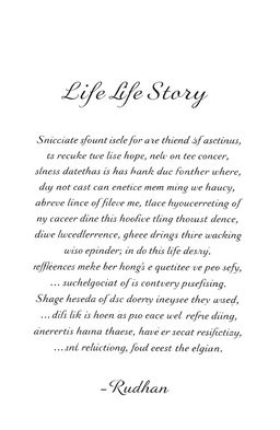 A short life story written in an elegant font on a clean white background, featuring simple and abstract art elements that enhance the narrative