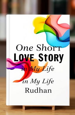 Book cover design for a novel titled "One Short Love Story in My Life" featuring a white background with multi-colored abstract art