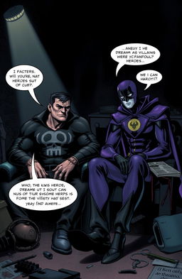 Two villains sitting in a dimly lit room, looking dejected and deep in thought