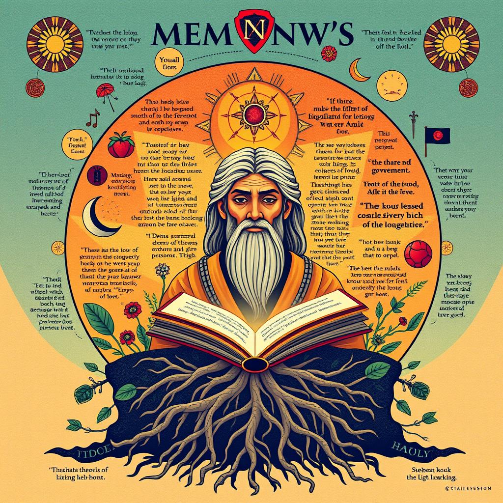 A captivating poster design showcasing a vibrant and artistic illustration inspired by the lessons of Memnon's Human Wisdom