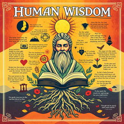 A captivating poster design showcasing a vibrant and artistic illustration inspired by the lessons of Memnon's Human Wisdom