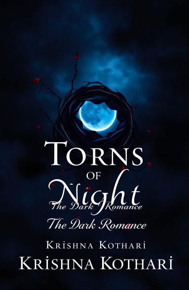 A dark and moody book cover for a novel titled 'Thorns of Night: The Dark Romance' by Krishna Kothari