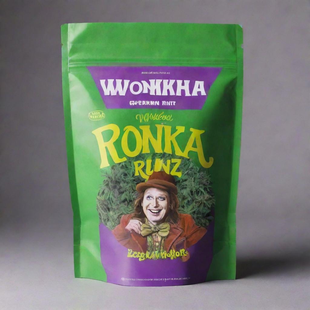 Create an original and creative packaging design centered around the marijuana strain 'Wonka Runtz'