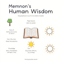A simple yet impactful poster design featuring easily drawable elements that illustrate the lessons learned from Memnon's Human Wisdom