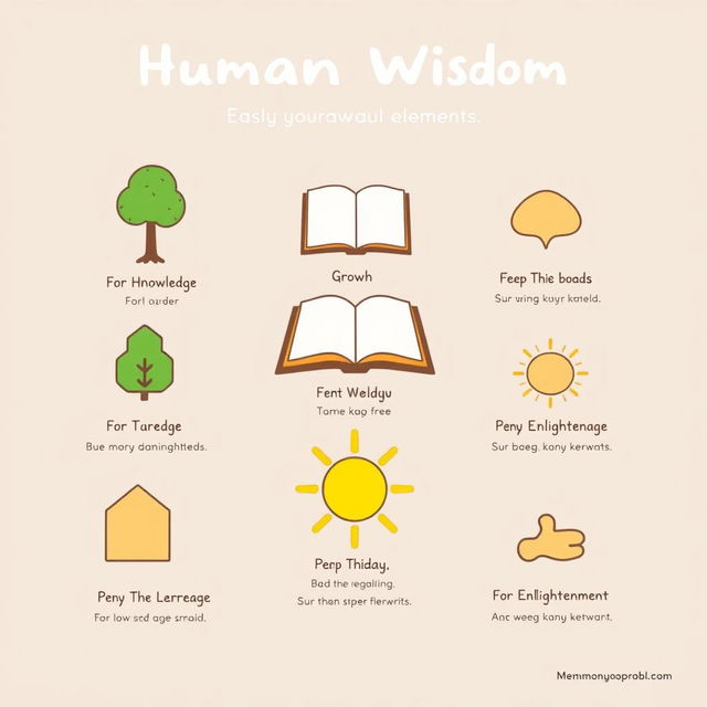 A simple yet impactful poster design featuring easily drawable elements that illustrate the lessons learned from Memnon's Human Wisdom