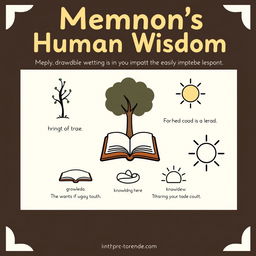 A simple yet impactful poster design featuring easily drawable elements that illustrate the lessons learned from Memnon's Human Wisdom