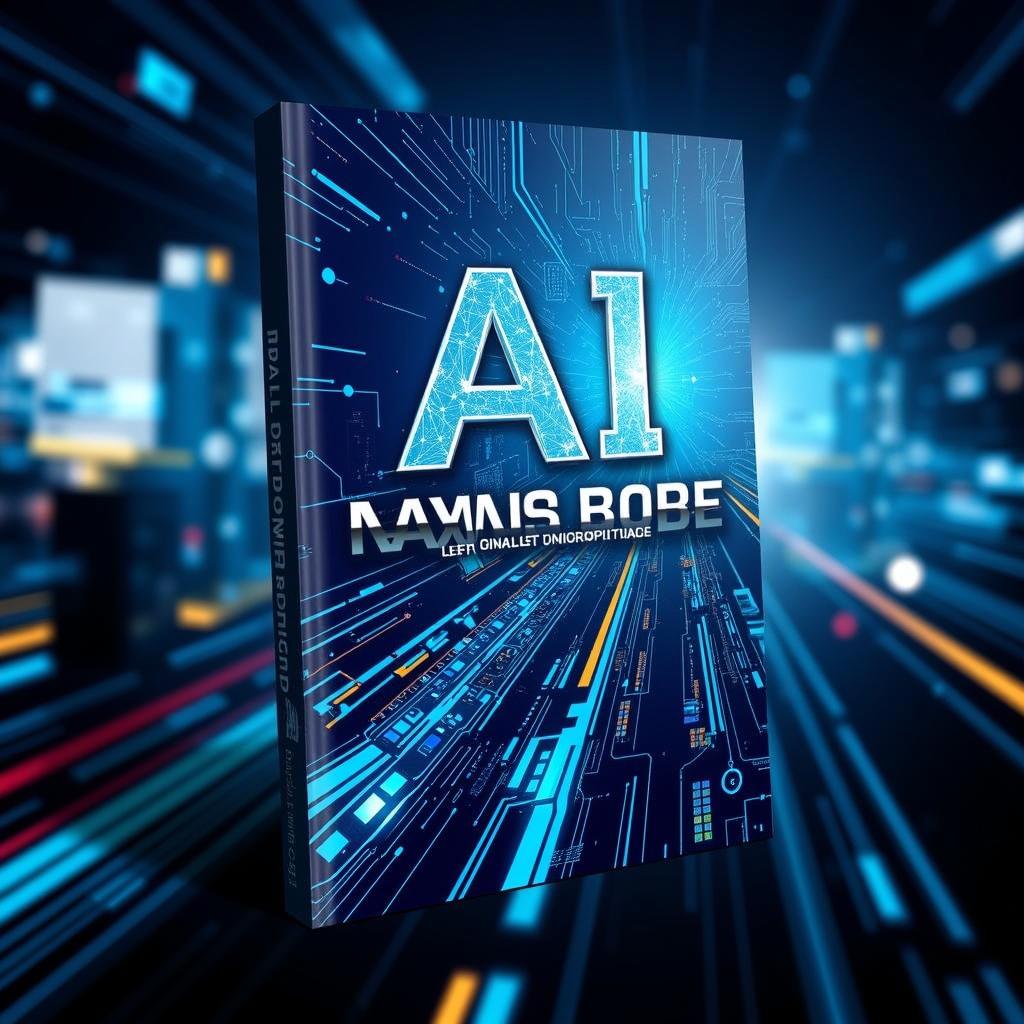 A striking book cover titled 'AI CAN IT DONE IN SECONDS' prominently displayed, with a vibrant, futuristic background of glowing blue and neon lines representing digital technology and speed