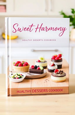 An appealing and vibrant book cover design for 'SWEET HARMONY: Healthy DESSERTS Cookbook' by Lulu Goldsworth
